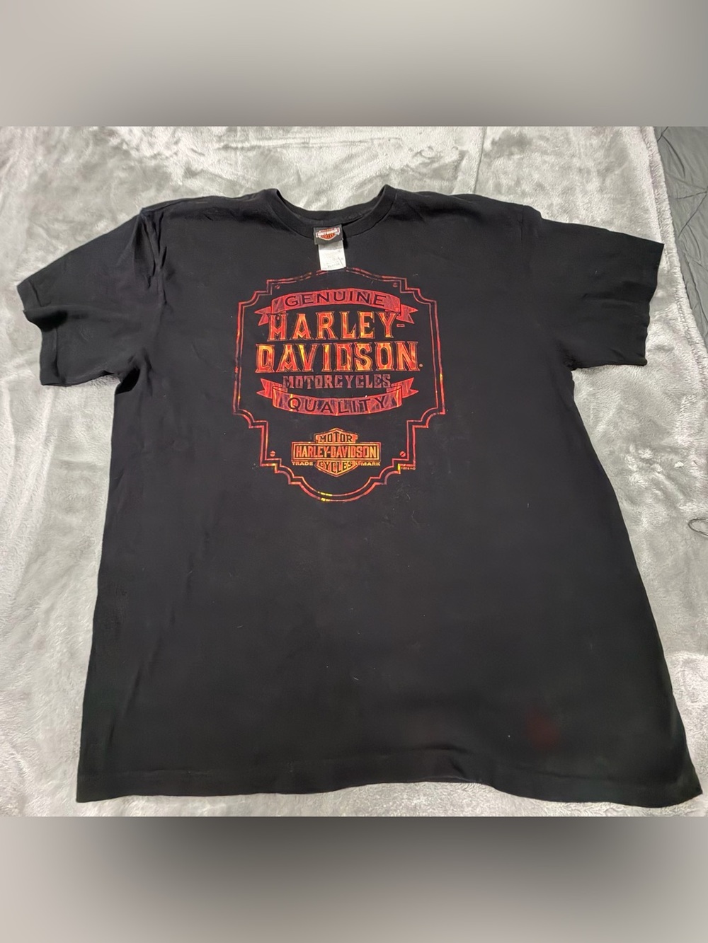 Harley-Davidson Black Short Sleeve Tee with Red and Orange Shield Graphic